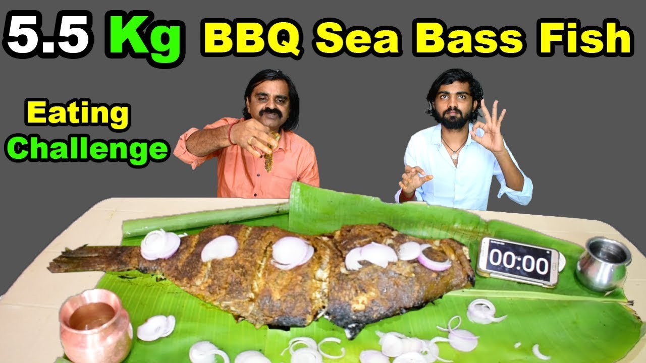 5.5 KG FULL SINGLE FISH BBQ Eating Challenge | Giant Sea Bass Grill Eating | Part -2