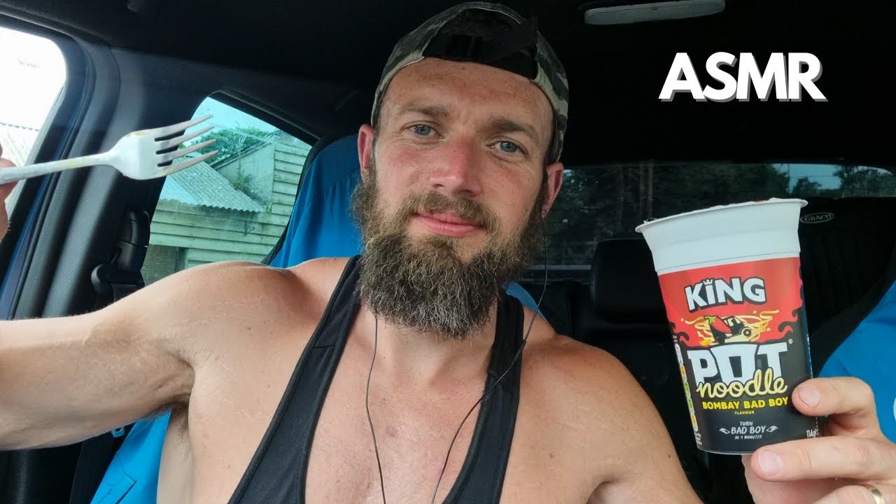 ASMR | Spicy Pot Noodle Car Mukbang + Whisper Rambles