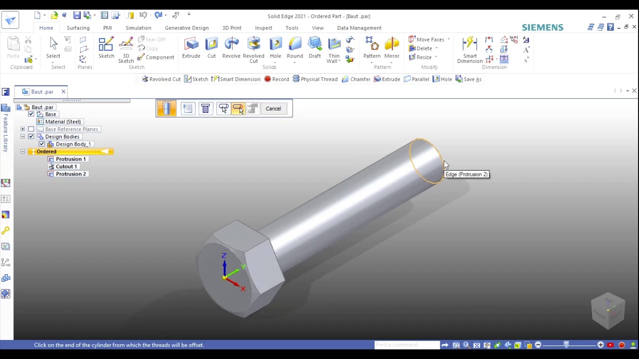 Solid Edge 2021 - Tutorial - Thread