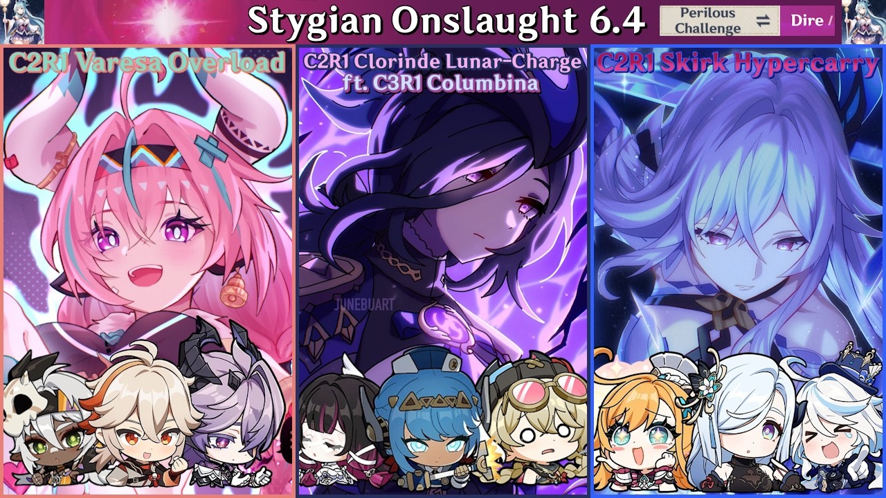 Stygian Onslaught 6.4 (Dire mode) | Varesa Overload & Clorinde/Bineffa LC & Skirk Hypercarry [GI 原神]