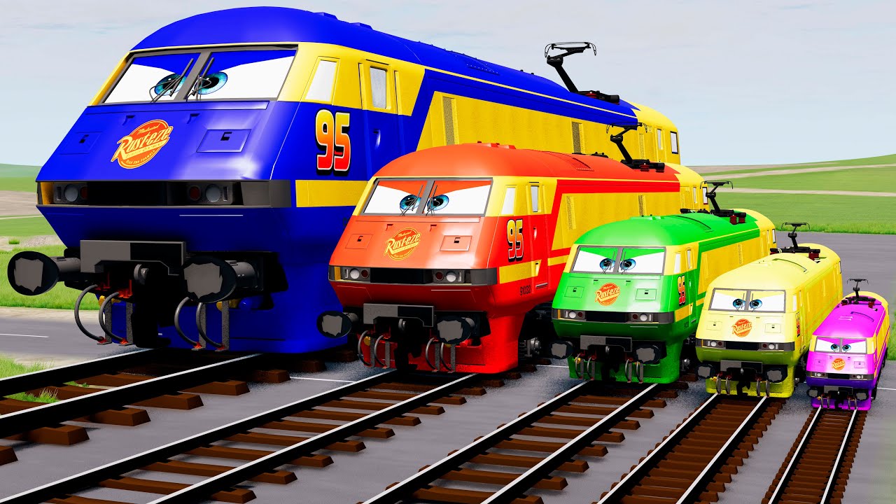 Small to Giant Colors TRAIN Lightning Mcqueen vs Train Thomas - BeamNG.Drive
