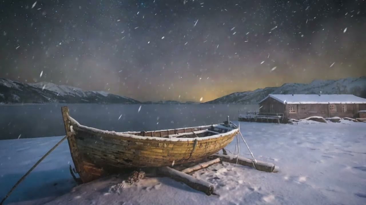 Night Snowstorm Sounds on a Frozen Lake.  Relaxing Blizzard Ambience and Howling Winds for Sleeping.
