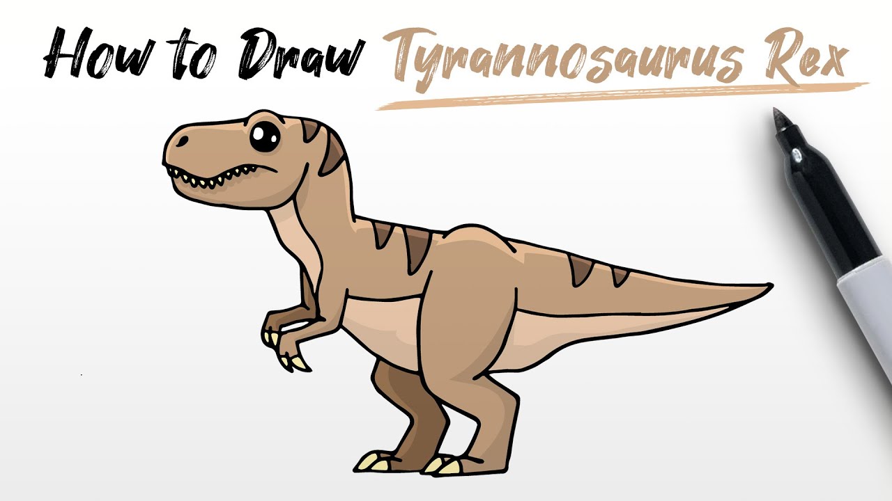 How to Draw a Tyrannosaurus Rex (T Rex dinosaur from Jurassic Park and World) Step By Step
