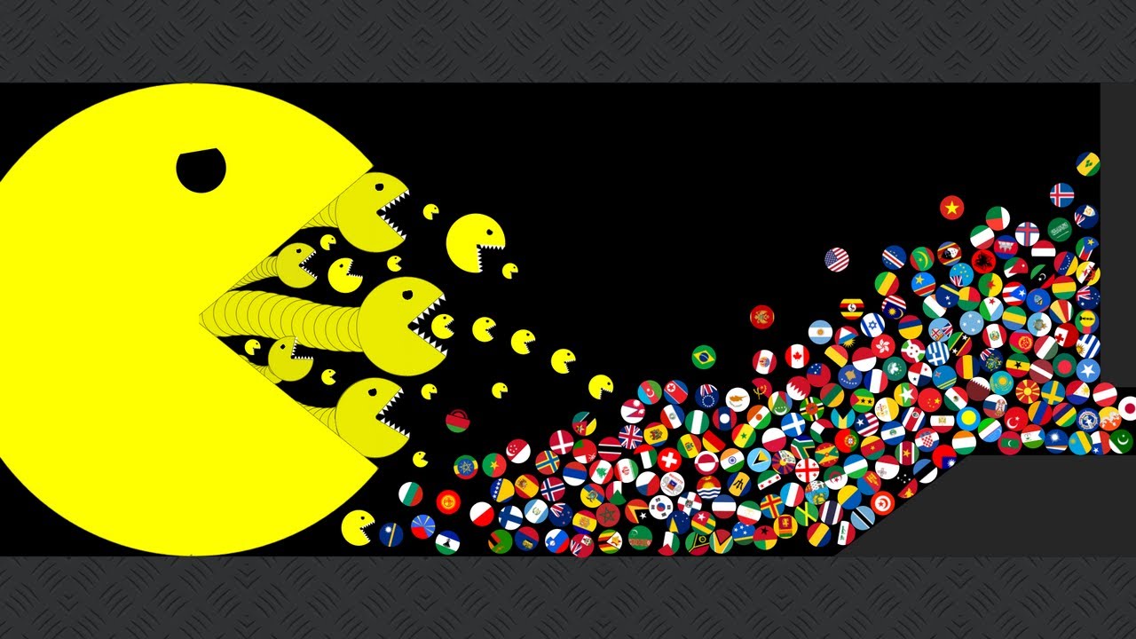 Escape From The Mutant Pac Man - Marble Race Countries in Algodoo