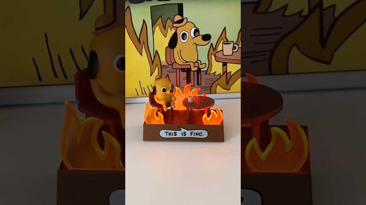 'This is fine' Talking Figurine as a reminder to chill while hustling 🔥#unboxing #toys #cute