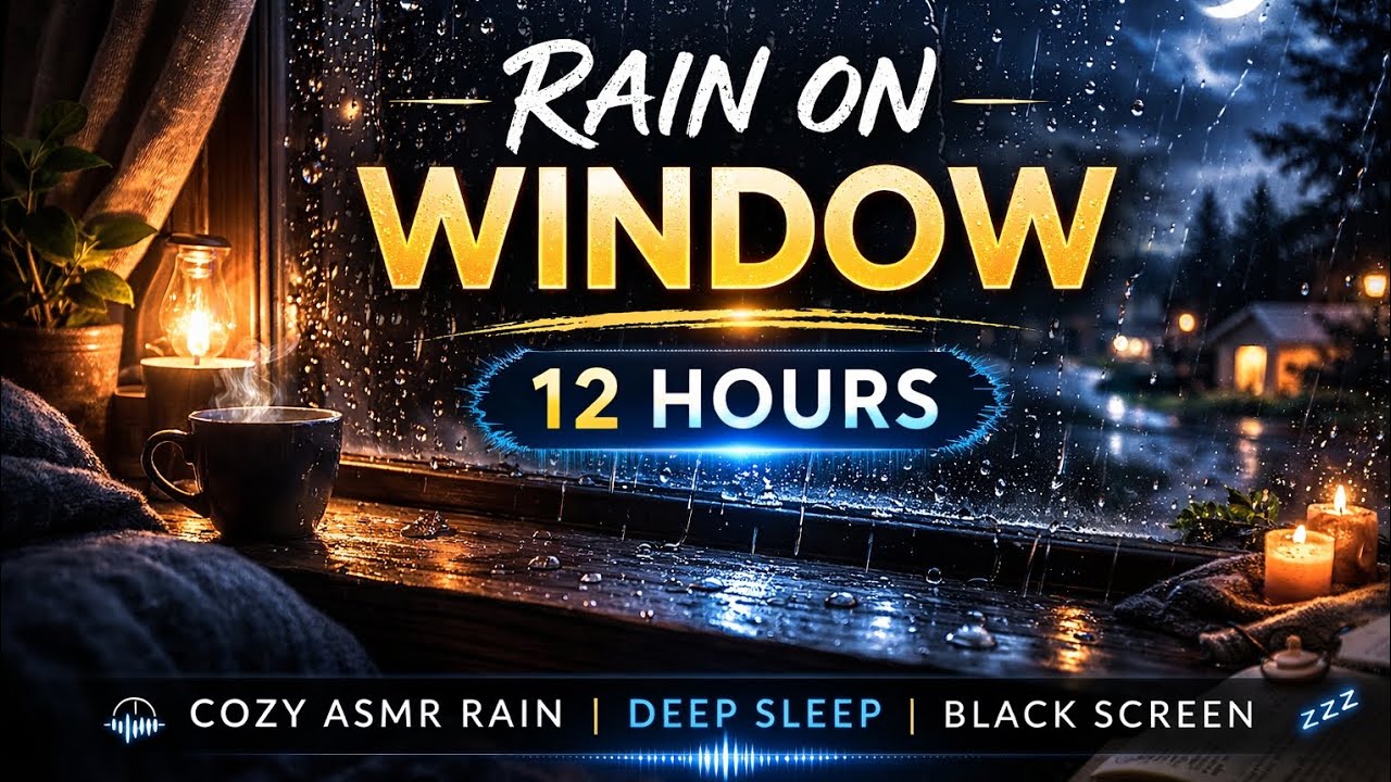 Rain on Window for Deep Sleep 🌧️ | Layered Rain Sounds | 12 Hours | Black Screen | Rain ASMR