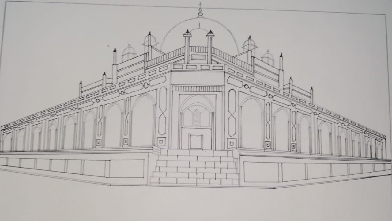How to draw Mughal Architecture simple drawing step by step