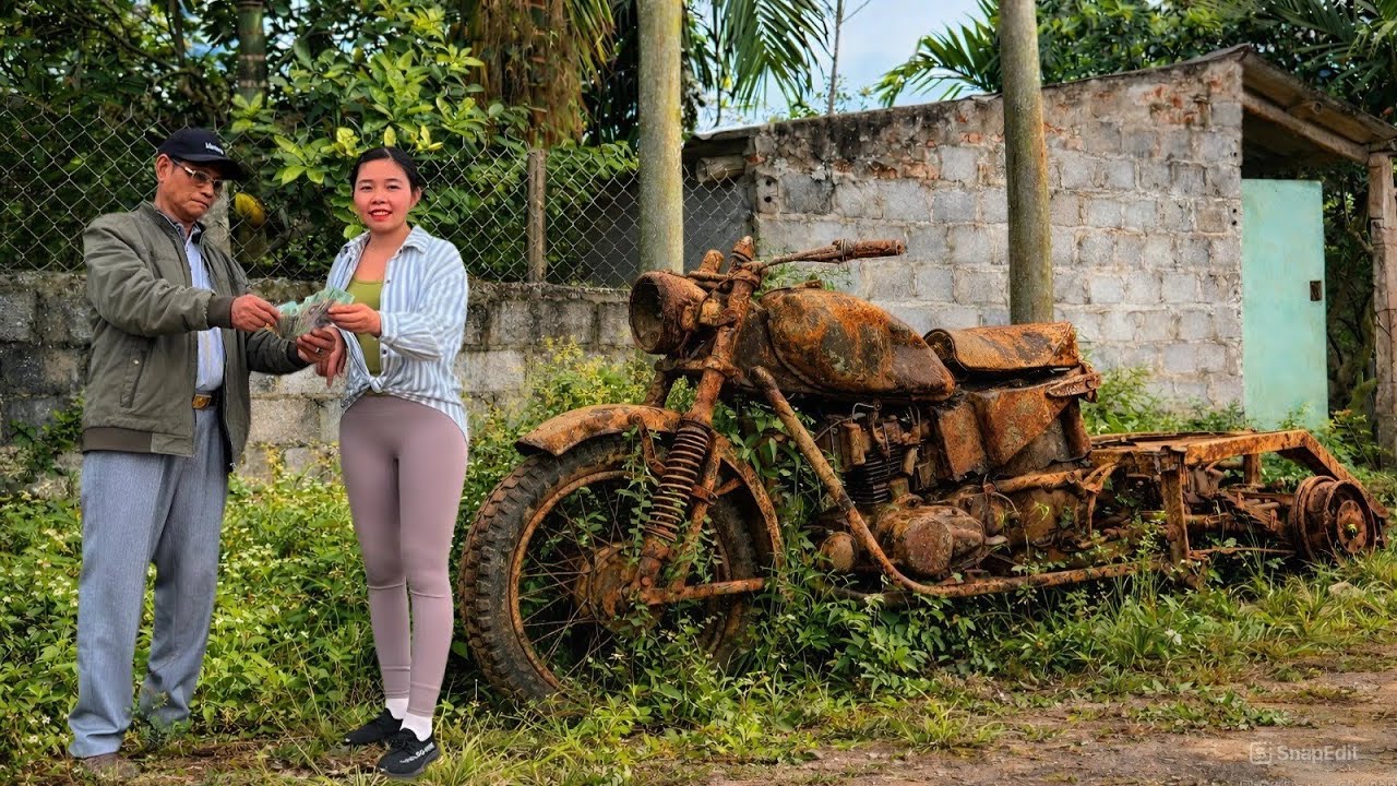 Girl's challenge: Restart a three-wheeled vehicle that had been abandoned for years by the roadside.