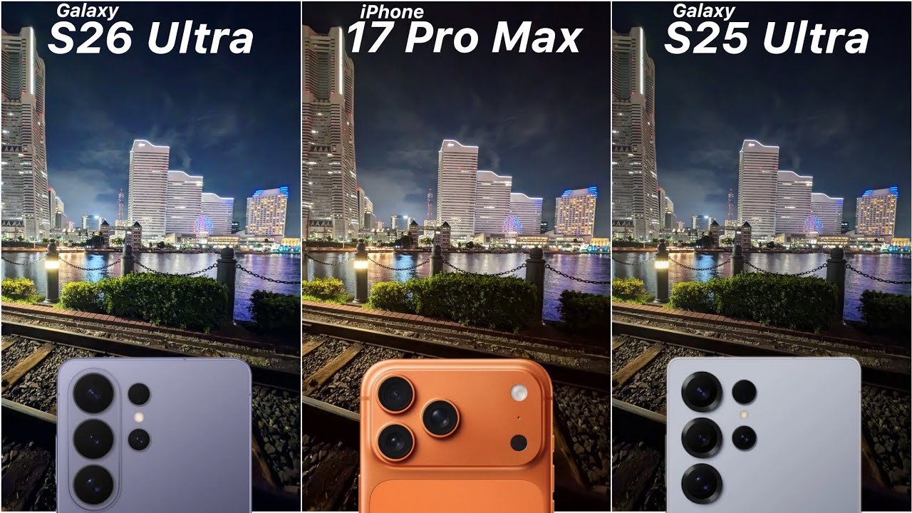 Сравнение камер Samsung Galaxy S26 Ultra, iPhone 17 Pro Max и Samsung Galaxy S25 Ultra.