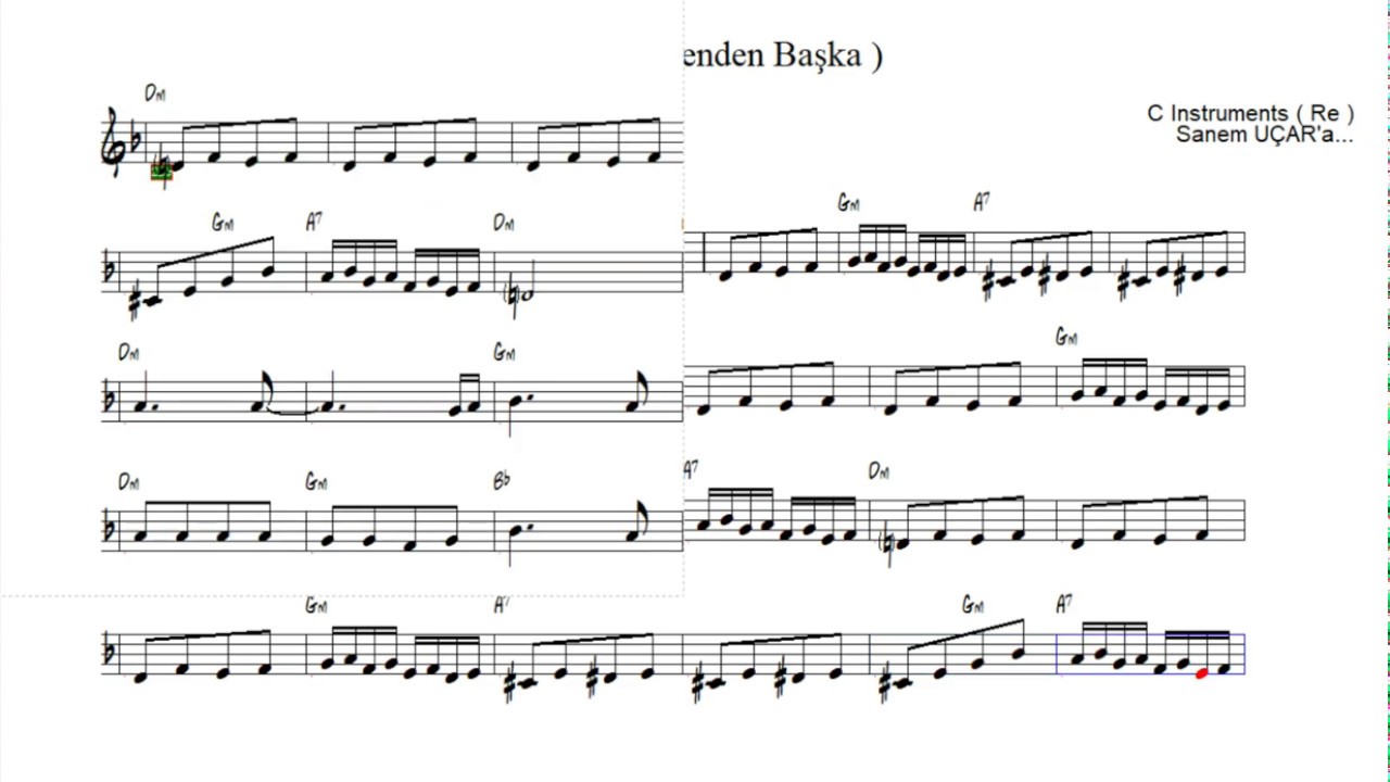 Nota Akor Eşlik - Milise Mou-Senden Başka - C Instruments ( Re )