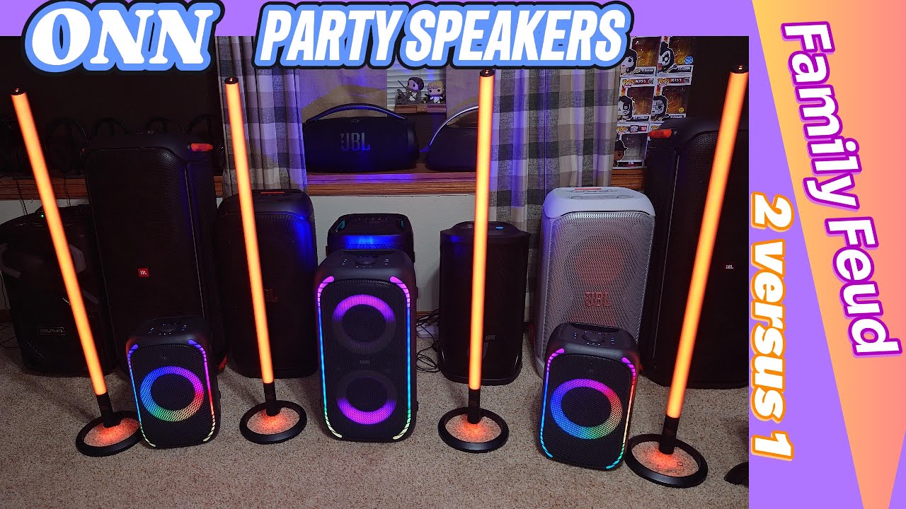 ONN Large Party Speaker vs Medium (TWS) 2 on 1 Action Family Feud W/JBL Partylight Stick Light Show