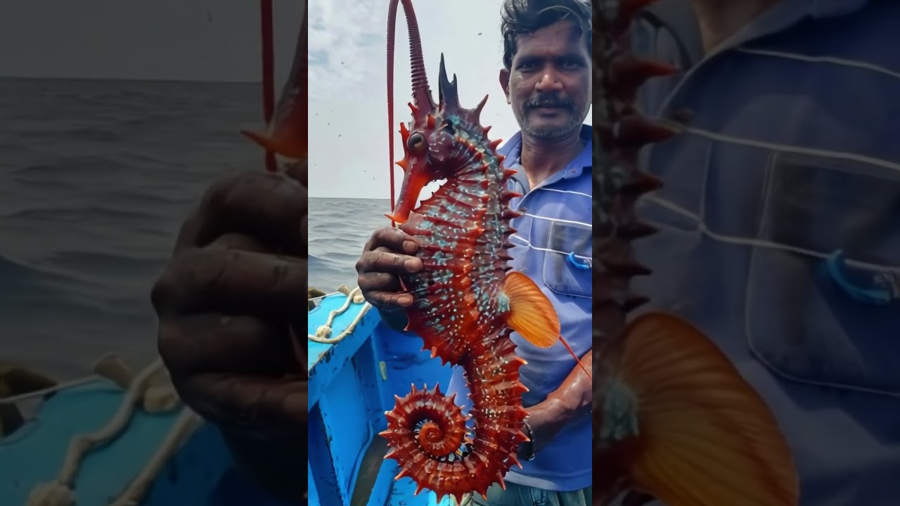 Rare Find: Indian Fisherman Catches a Majestic Red Giant Seahorse!