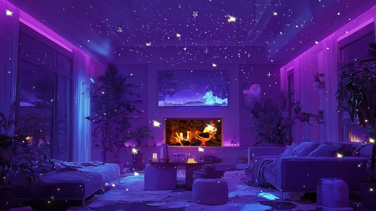 Chill Piano & Fireplace Ambience in a Purple Room 🎹 Warm Fire, Deep Relaxation & Focus