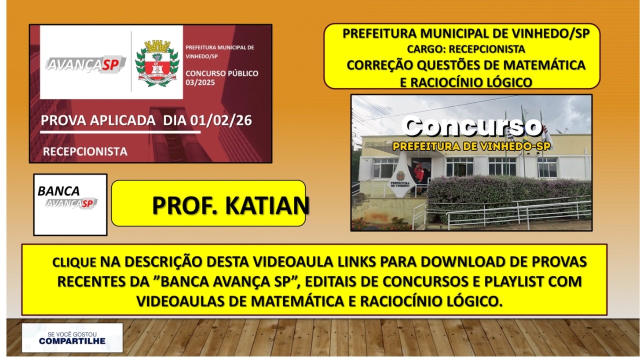 RECEPCIONISTA -  AVANÇA SP - Concurso Prefeitura Municipal de Vinhedo/SP - Prova aplicada 01/02/26