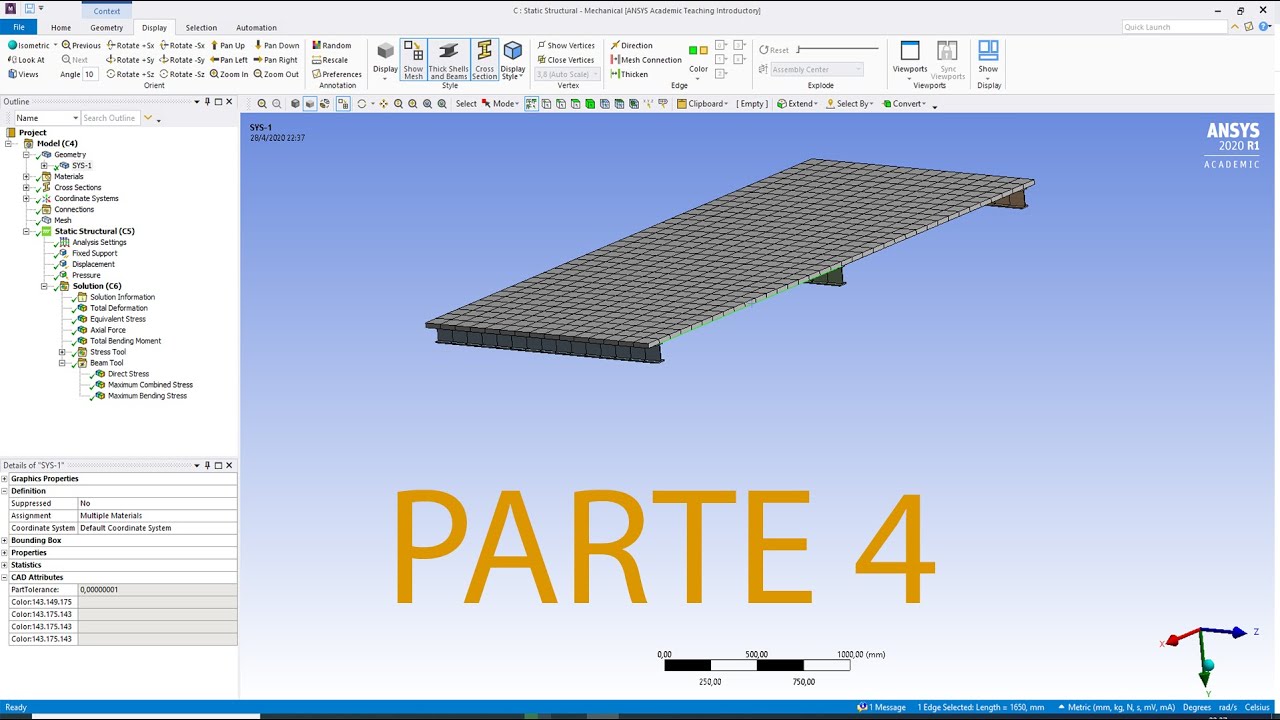 SHELL & BEAM - MÉTODO 2 - Análisis Estructural Elástico Lineal - ANSYS 2020 R1 - [4/5]
