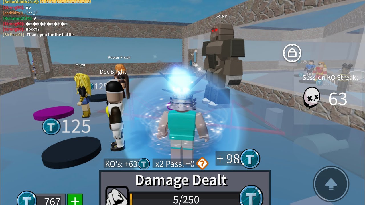 Roblox T-Titans Battlegrounds using Golam S1E07 63 KO Streak￼