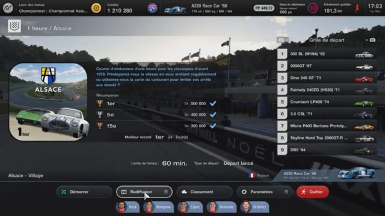 Gran turismo 7 missions d’endurance d’une heure pour les classiques d’avant 1979 en Alsace