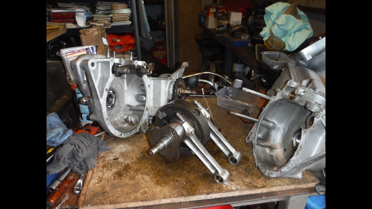 Triumph T120TT - The crankcases are split and the crank is out, ready for inspection.