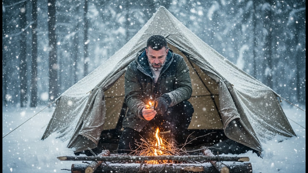 Building a Modern Shelter in Snow with 2-Room Inflatable Tent