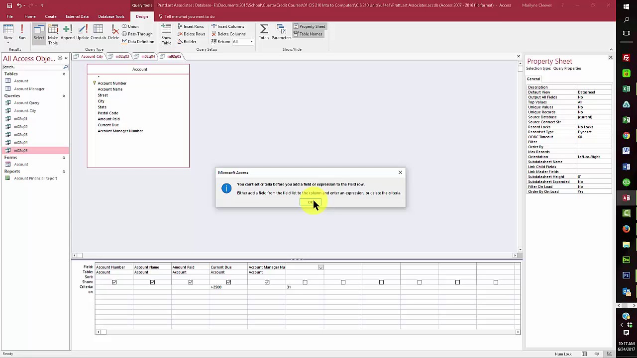 Access 2016 - ADVANCED QUERIES, CROSS-TAB QUERY, REPORTS AND FORMS