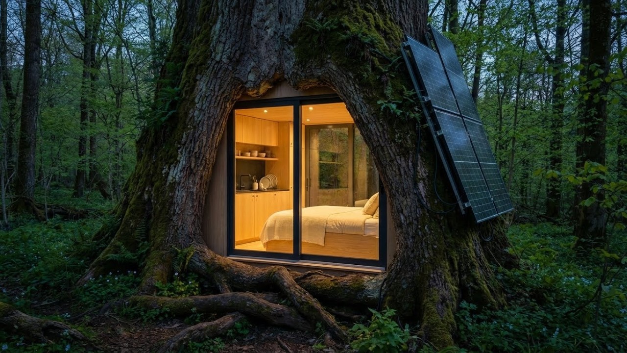 Building a house in the forest (ASMR) - This man built a mini house inside a tree hollow