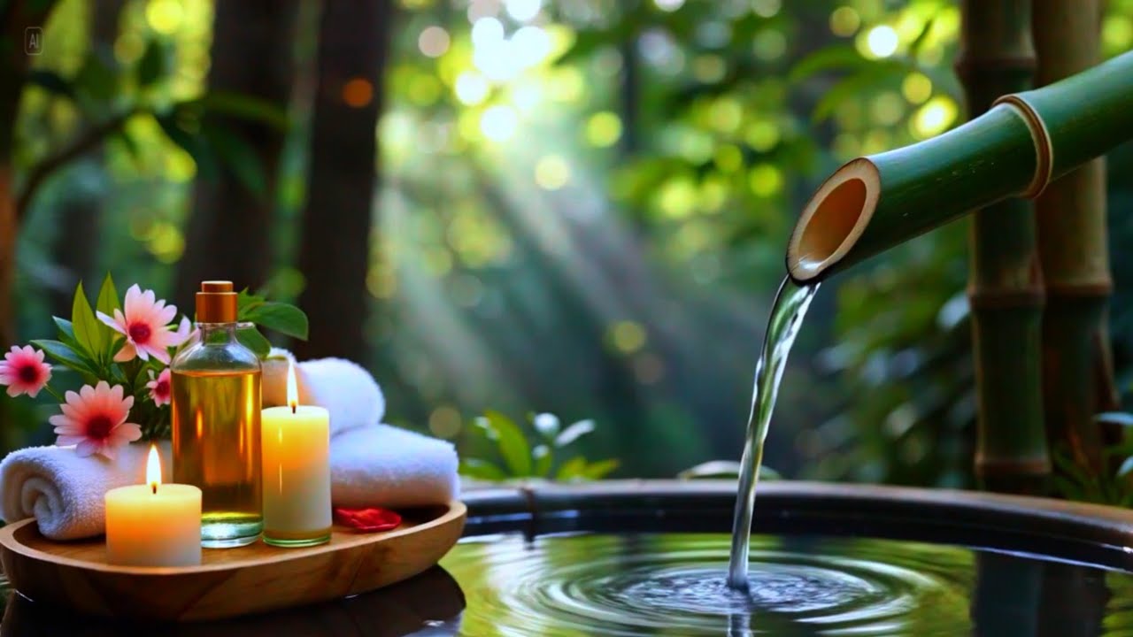 Relaxing Sleep Music with Bamboo Water Sound🌿Insomnia, Stress Relief, Calm Anxiety & Meditation