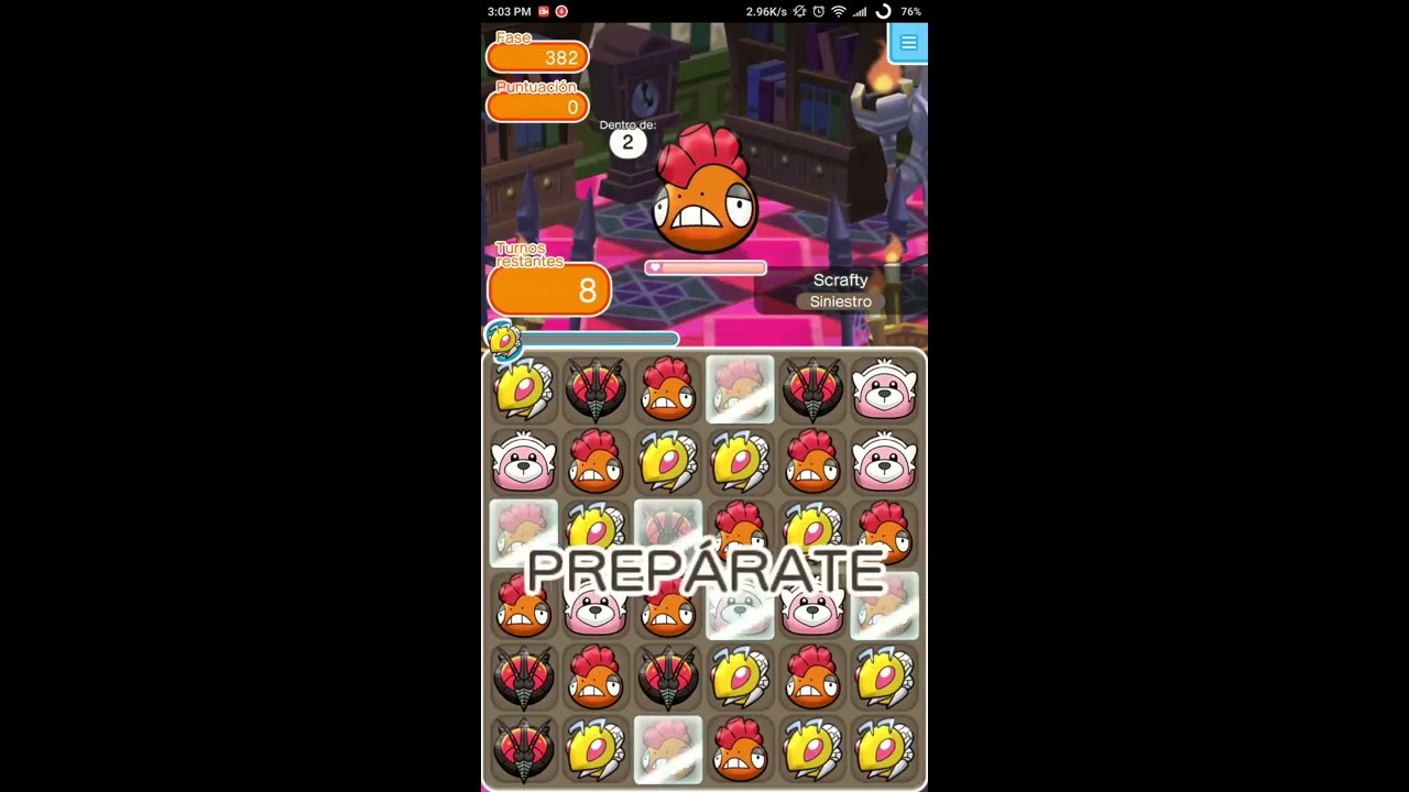 Pokémon Shuffle -  Scrafty (Itemless). Stage 382.