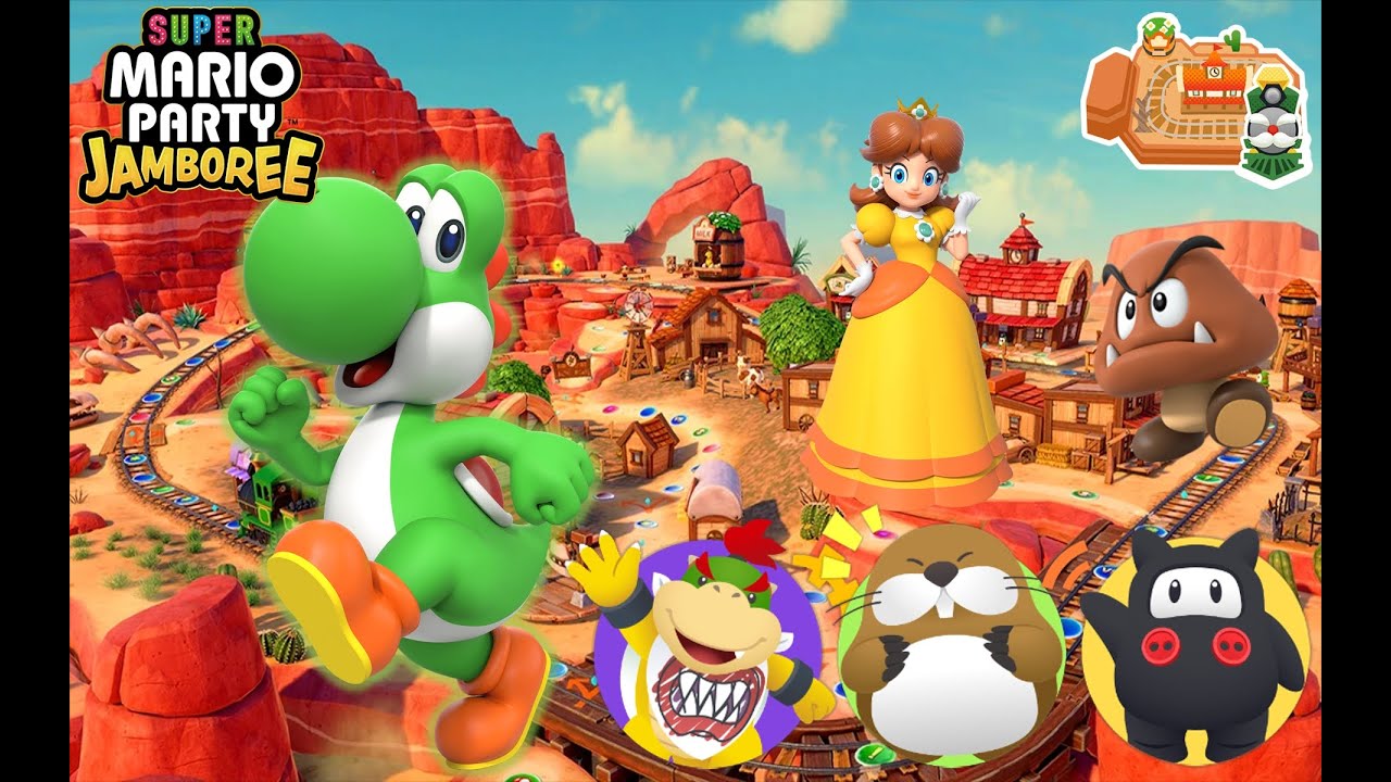 Super Mario Party Jamboree - Yoshi vs Bowser Jr vs Monty Mole vs Ninji - Western Land