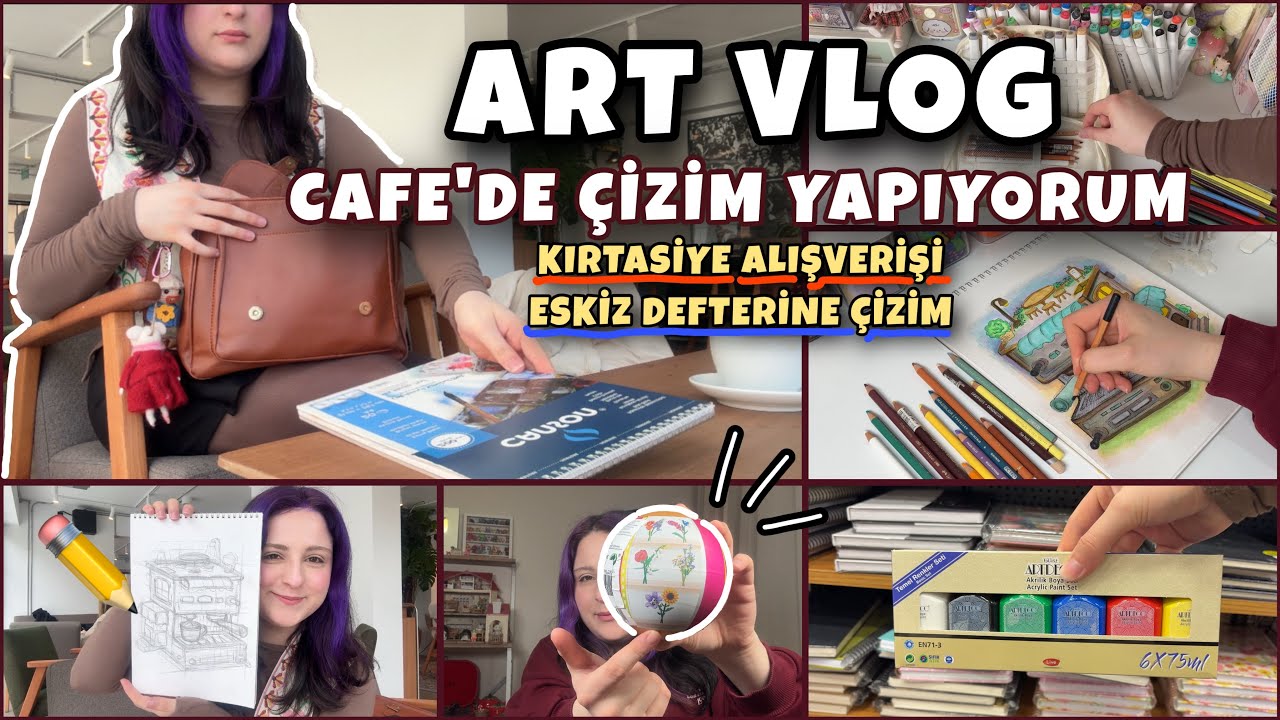 ART VLOG | CAFEDE ÇİZİM YAPIYORUM☕️KIRTASİYE ALIŞVERİŞİ | Benimle bir gün  🍃
