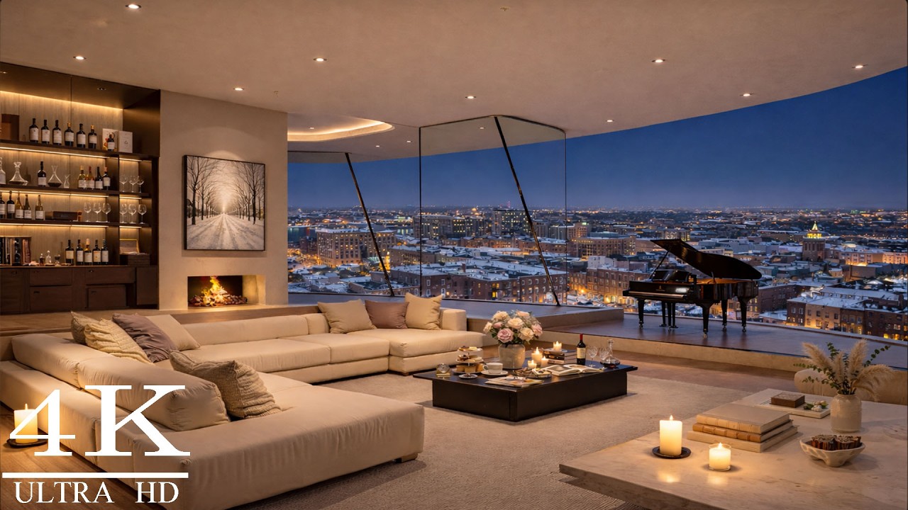 Relaxing Night Jazz in a Cozy Apartment 🎹🔥 | 4K Soothing Piano & Fireplace Sounds for Deep Sleep