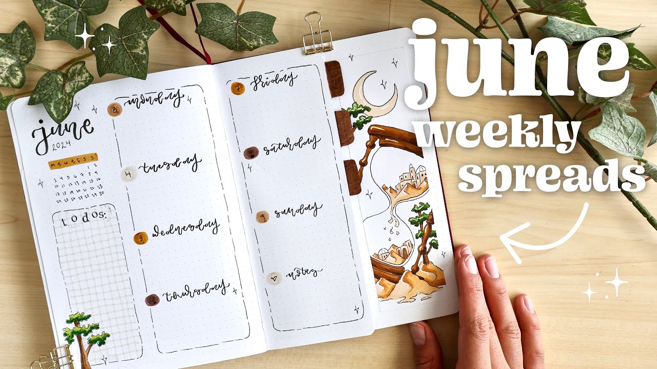 june 2024 weekly spreads!! 🌙 how to make a dutch door weekly spread in your bullet journal