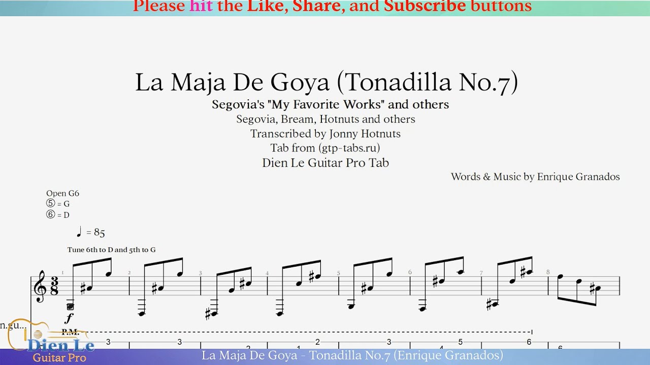 La Maja De Goya - Tonadilla No.7 (Enrique Granados) Guitar Arrangement with Tab