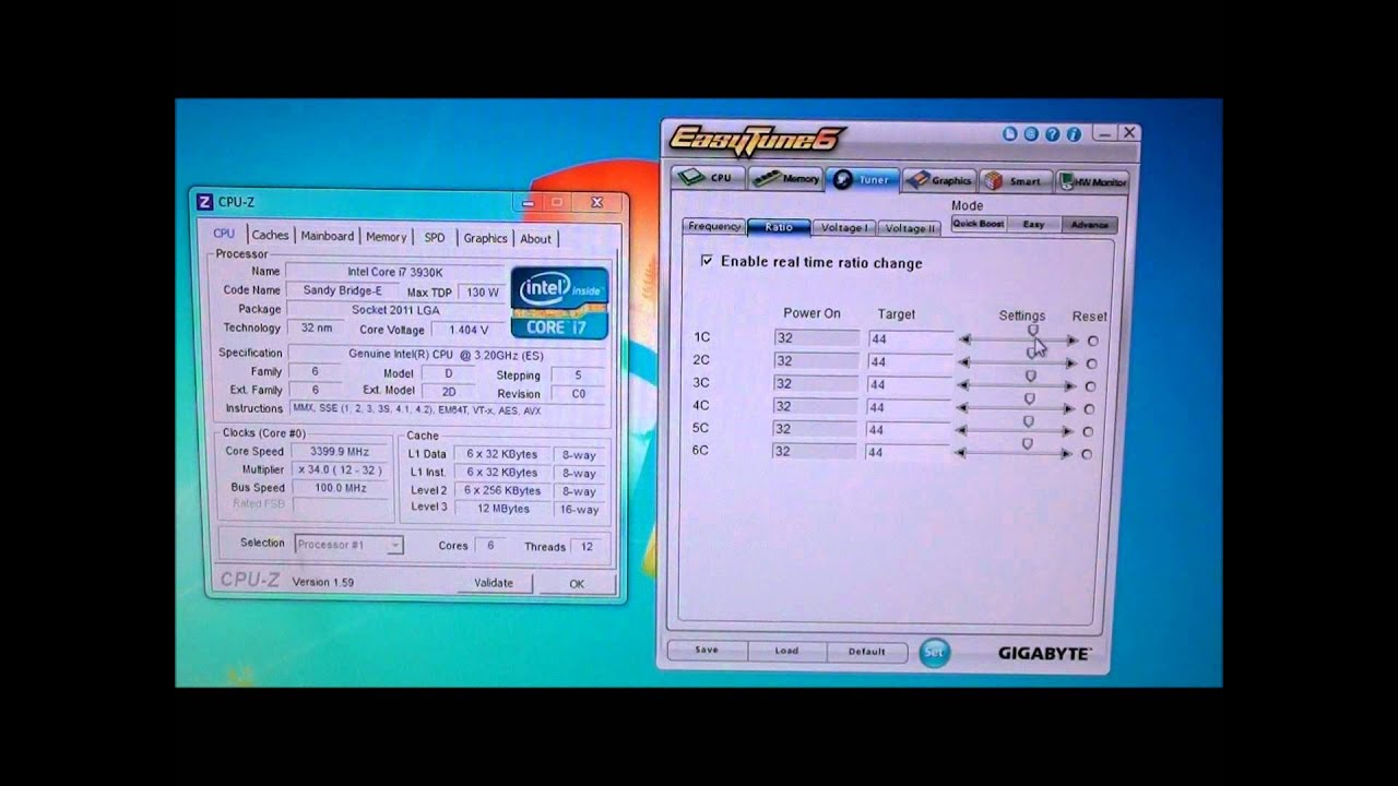 Intel Core i7 3930K overclocking with GIGABYTE Easy Tune 6 software