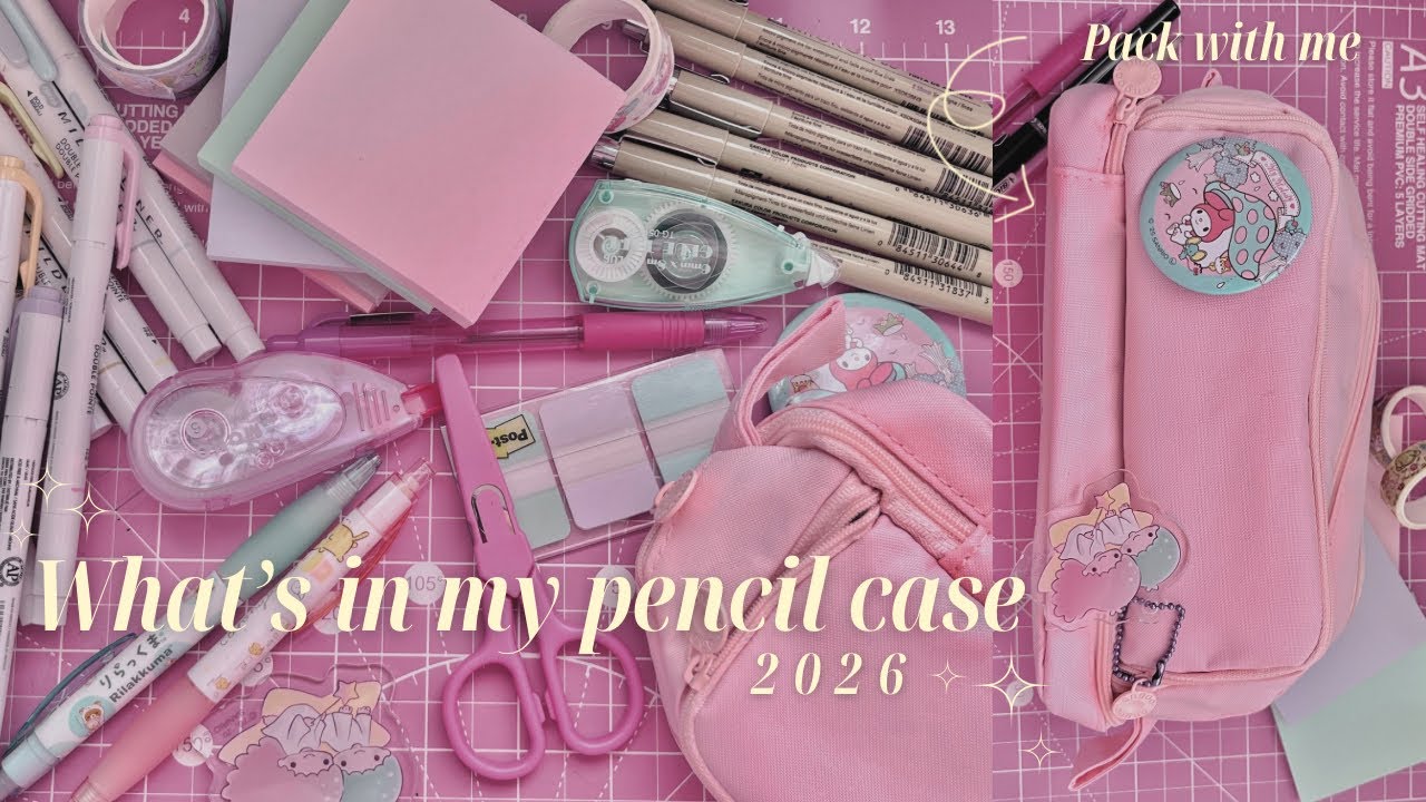 what’s in my pencil case 2026 —daiso/amazon haul, aesthetic pink girly stationery