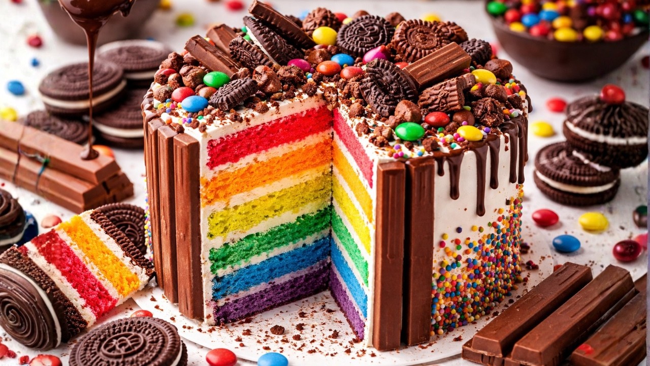 BLUFFANT ! GÂTEAU ARC-EN-CIEL OREO KIT KAT  ! 🌈🍫 ✨#GâteauArcEnCiel 🌈 #OreoKitKat 🍫 #RecetteFacile ✨