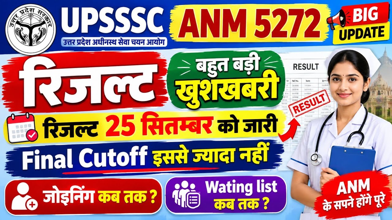 UPSSSC ANM 5272 RESULT DATE//UPSSSC ANM 5272 FINAL CUT OFF LIST//UPSSSC ANM LATEST UPDATE#upsssc