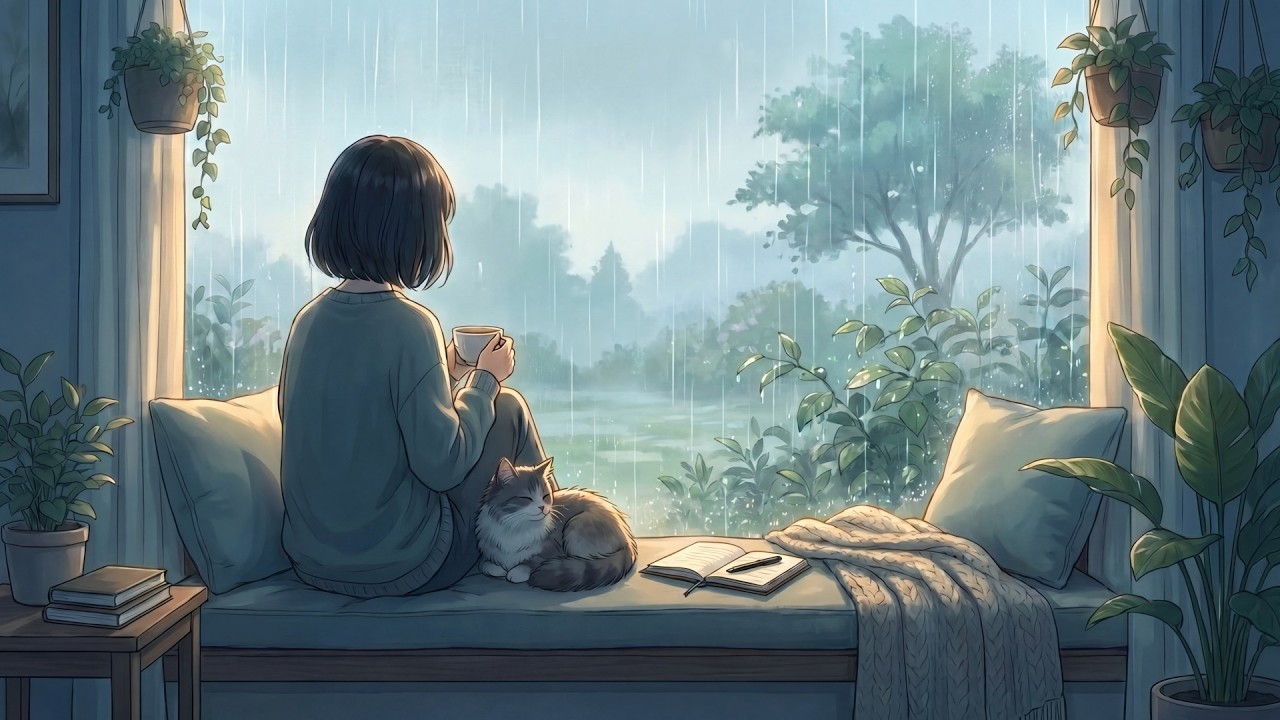 quiet rainy morning playlist 🌧️ soft piano & rain sounds for deep sleeping & stress relief