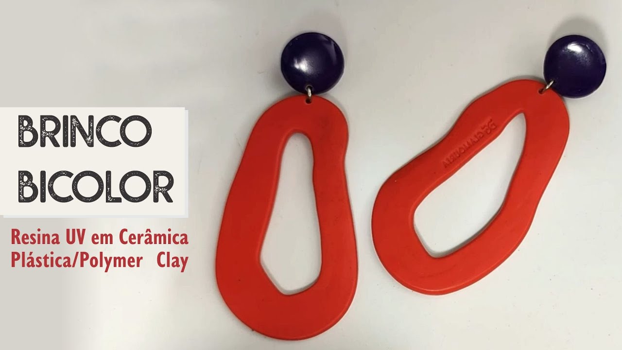 Brinco em Cerâmica Plástica/Polymer Clay com aplicação de Resina Ultra Violeta 3D Art Gel
