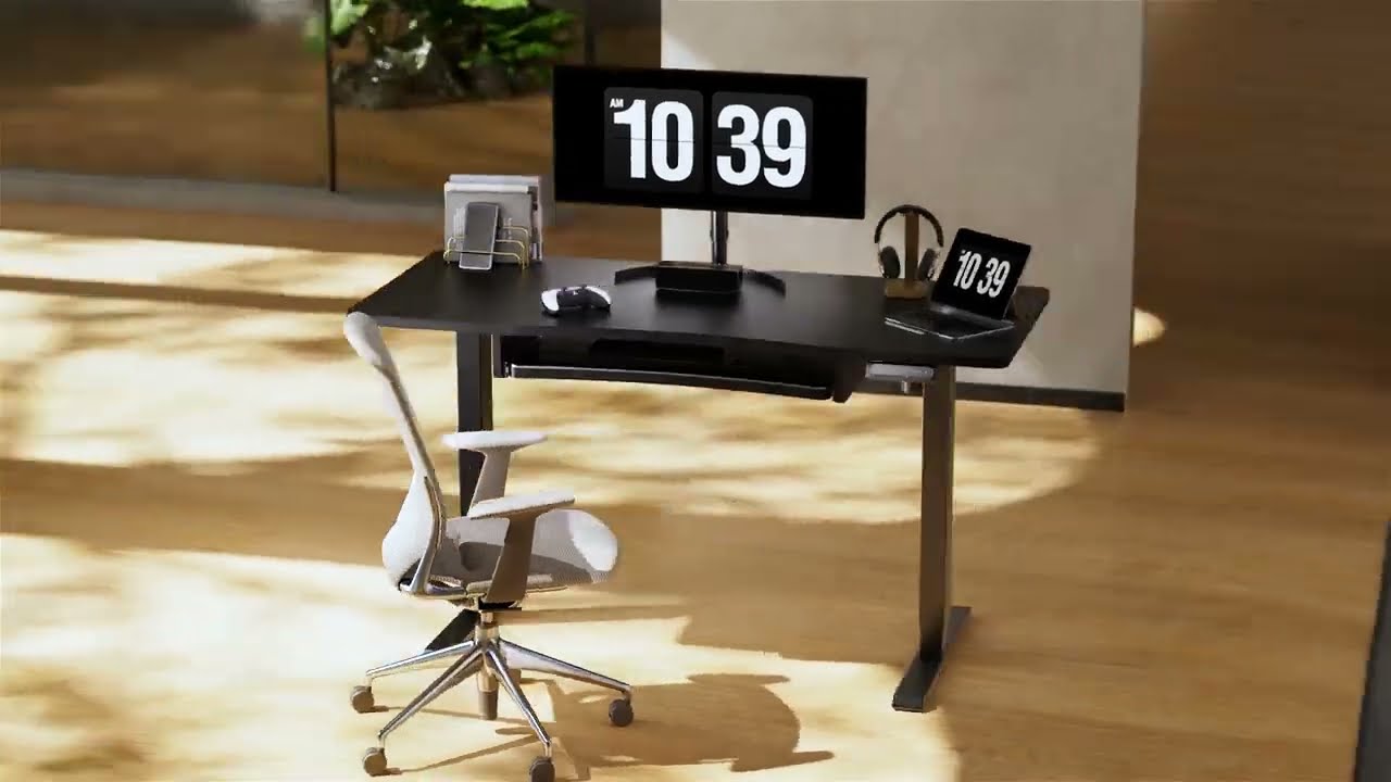 HUANUO HNESD22B Electric Standing Desk with Keyboard Tray Introduction Video