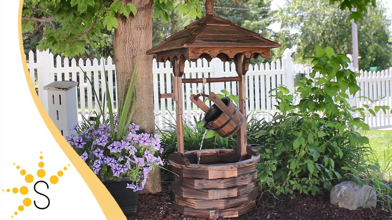 Sunnydaze Old-Fashioned Wood Wishing Well Fountain with Liner 48-Inch - DSL-086