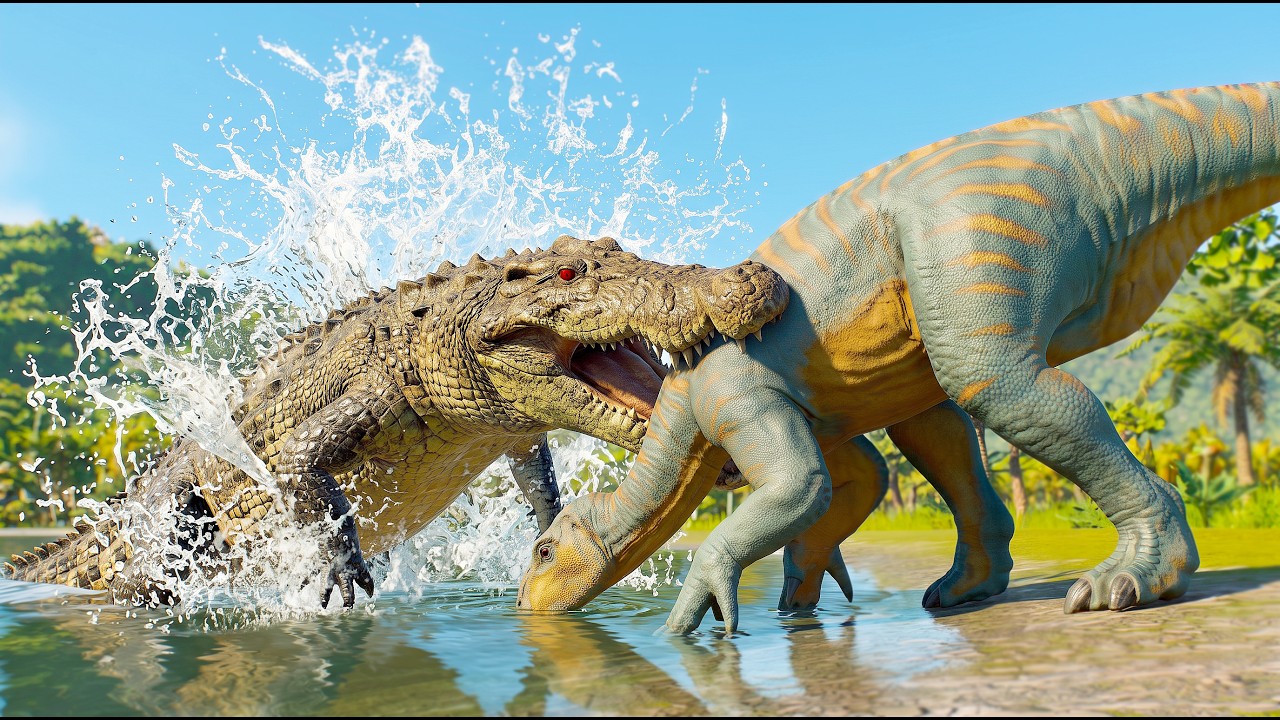 2X DEINOSUCHUS VS ALL SMALL & MEDIUM DINOSAURS IN ISLA NUBLAR MAP - JURASSIC WORLD EVOLUTION 3