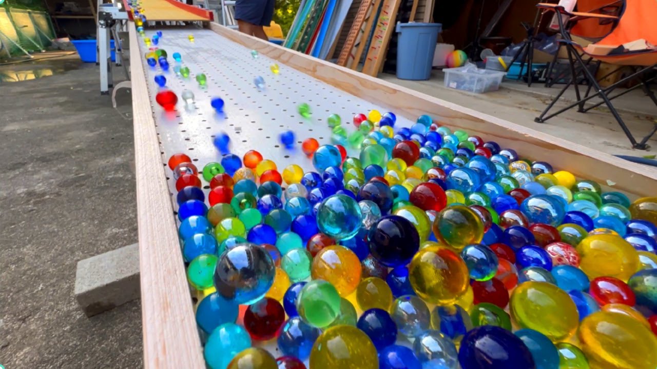 Marbles lined up and rolled ☆ Handmade wooden marble run ASMR #4