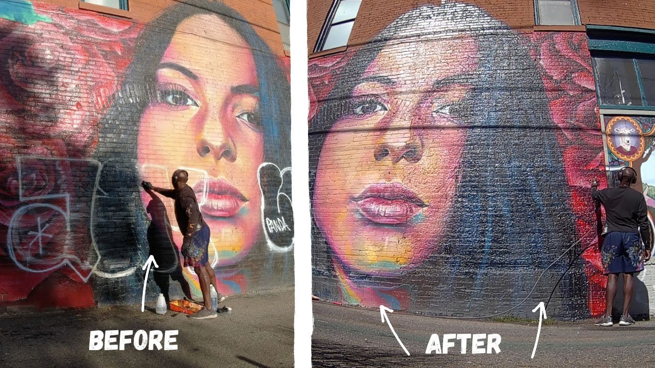 Repairing a Street Art Mural coated with Sherwin Williams anti Graffiti Coating