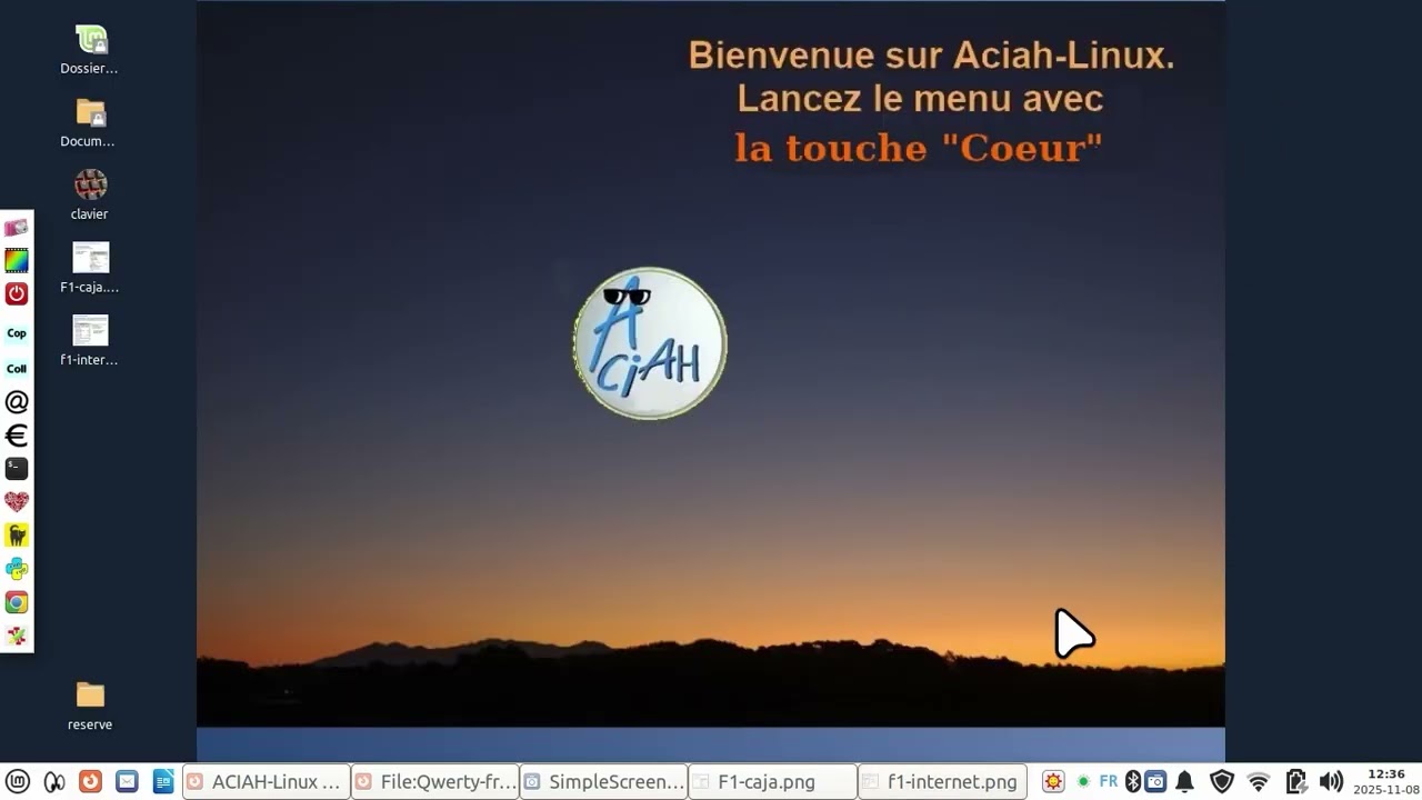 ACIAH touche F1 menu fichier