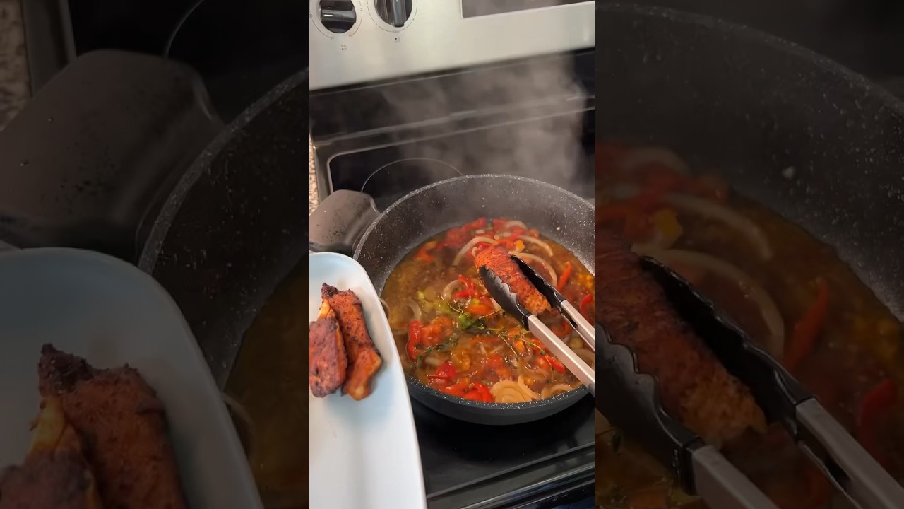 Cook with me&hellip; 🇯🇲Brown Stew Salmon #jamaicanfood #cooking  #foodie  #cookwithme  #foodshorts