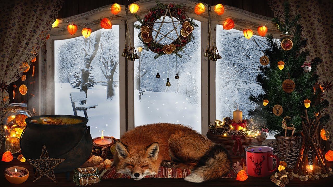 enchanted yule forest cottage ❄️🎄🪵 winter holiday ambience | calm celtic music & fireplace sounds