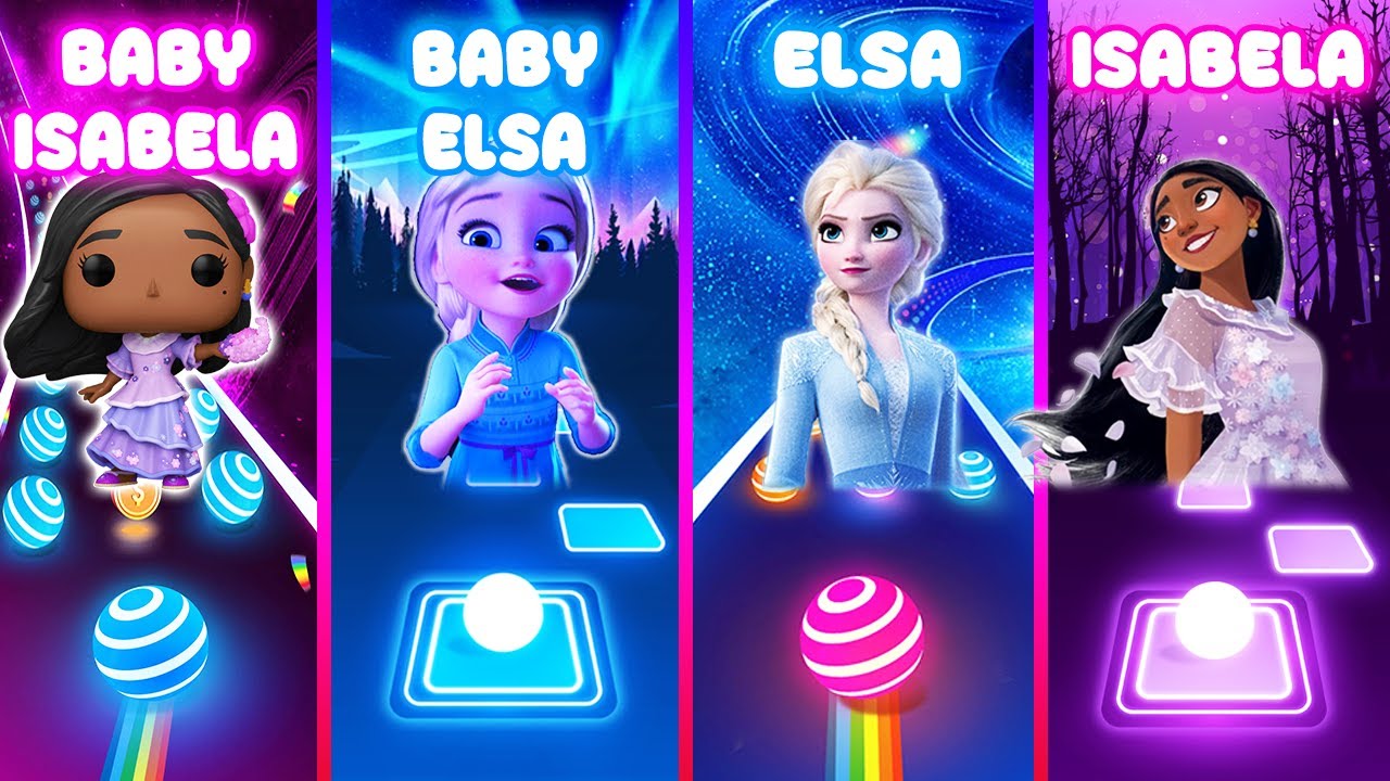Baby Elsa And Isabela VS Frozen Elsa And Encanto Isabela - Tiles Hop And Dancing Road!
