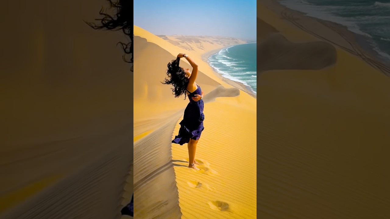 A place where desert meets the OCEAN😱 #travel #travelamore #trending  #namibia #namibdesert