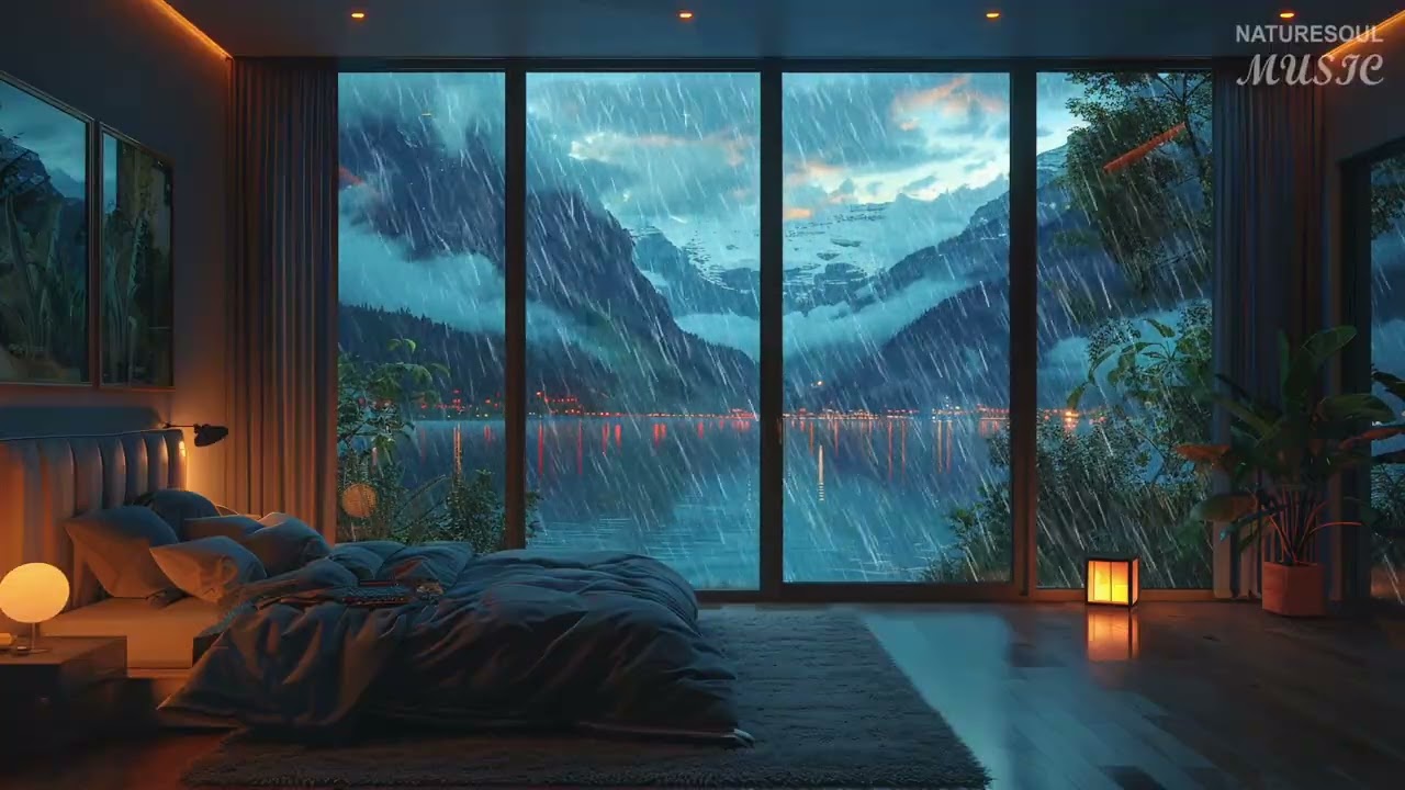 Rainy Night by the Lake - Cozy Bedroom Ambience with Relaxing Piano for Deep Sleep |NatureSoul Music