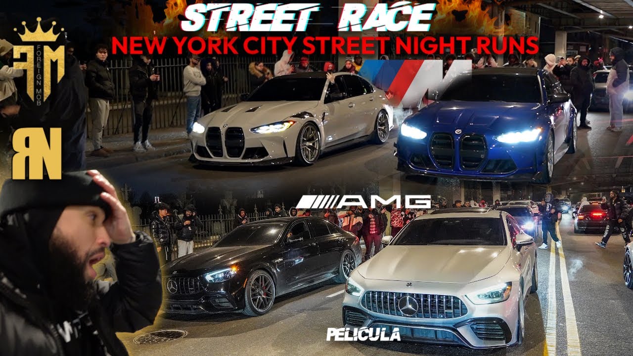 NYC STREET RACING ALL NIGHT M3 SQUEEZE TEAM G80 M3 VS AMG GT63 TESLA & MORE MOVIE! COPS PULL ME OVER